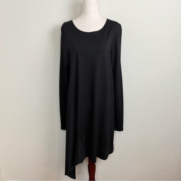 bryn Walker Dresses & Skirts - Bryn Walker Nada Black Asymmetrical Hem Long Sleeve Lagenlook Tunic Dress M